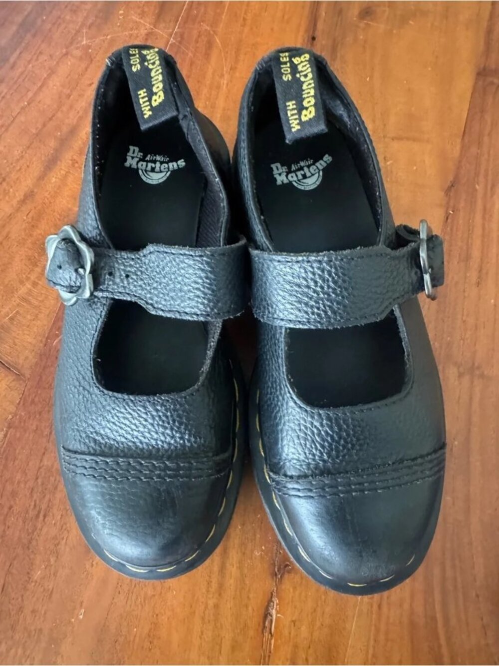 Dr. Martens Addina Flower Buckle Platform Shoes Black Leather Size 6